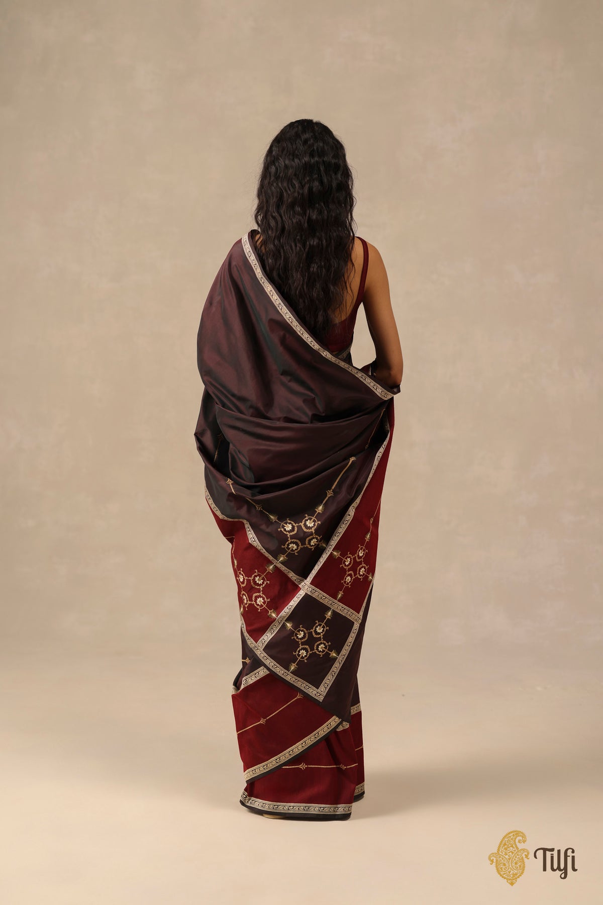 'Sienna' Dark Brown Pure Katan Gheecha Silk Banarasi Handloom Saree