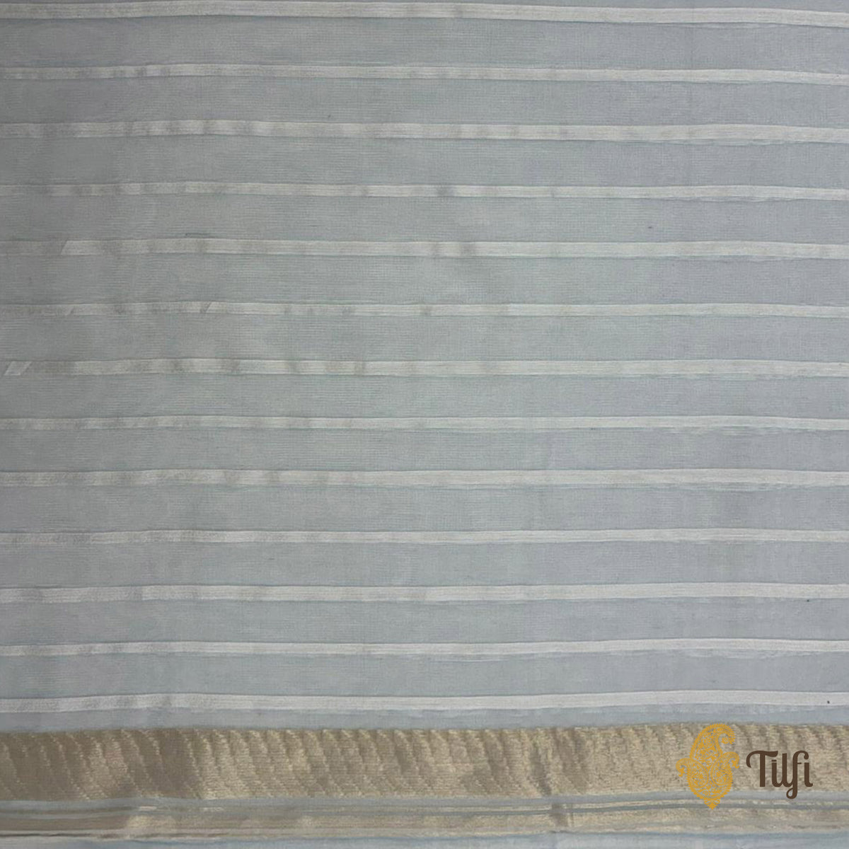 Soft Turquoise Blue Pure Kora Silk Net Banarasi Handloom Saree