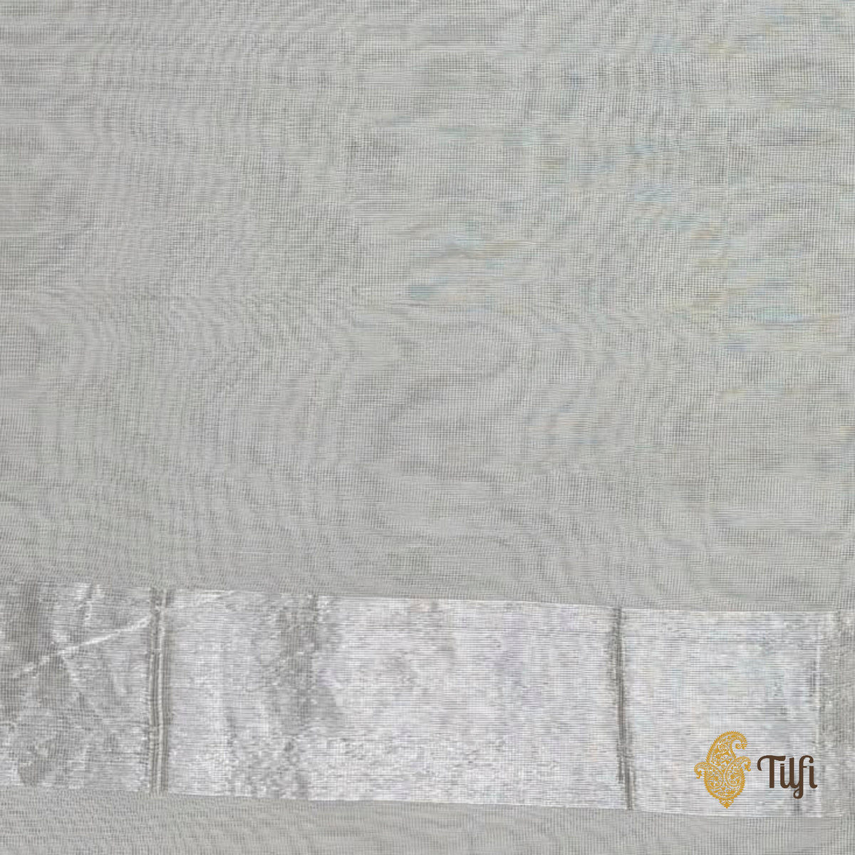 'A Cascade of Geraniums' White Pure Kora Silk Net Banarasi Handloom Saree