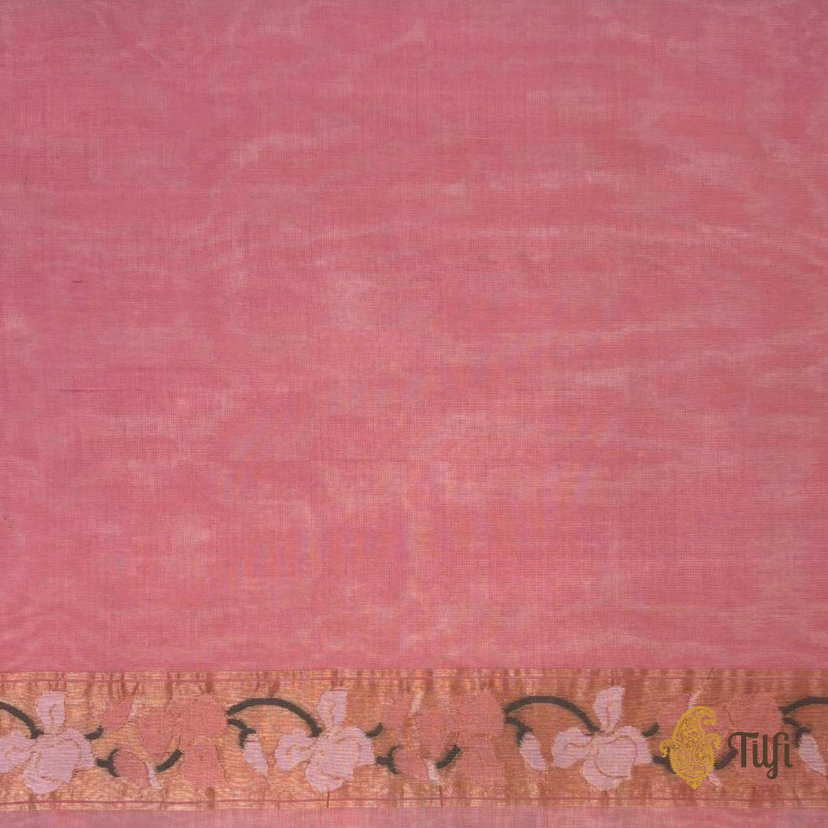 'A Sweep of Irises' Pink Pure Kora Silk Net Banarasi Handloom Saree