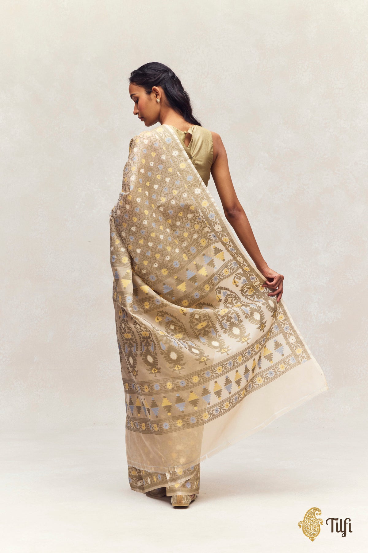 TRIAL 'Mother's Favourite' Beige Pure Kora Silk Handloom Banarasi Saree