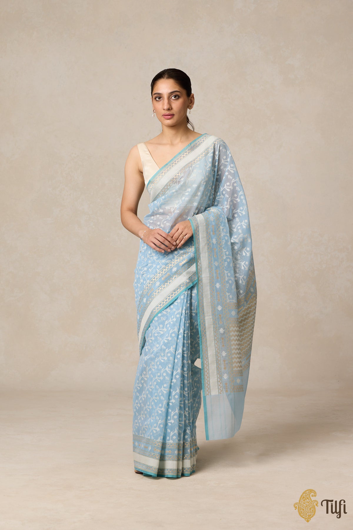 Pre-Order: Blue Pure Kora by Cotton Banarasi Handloom Saree