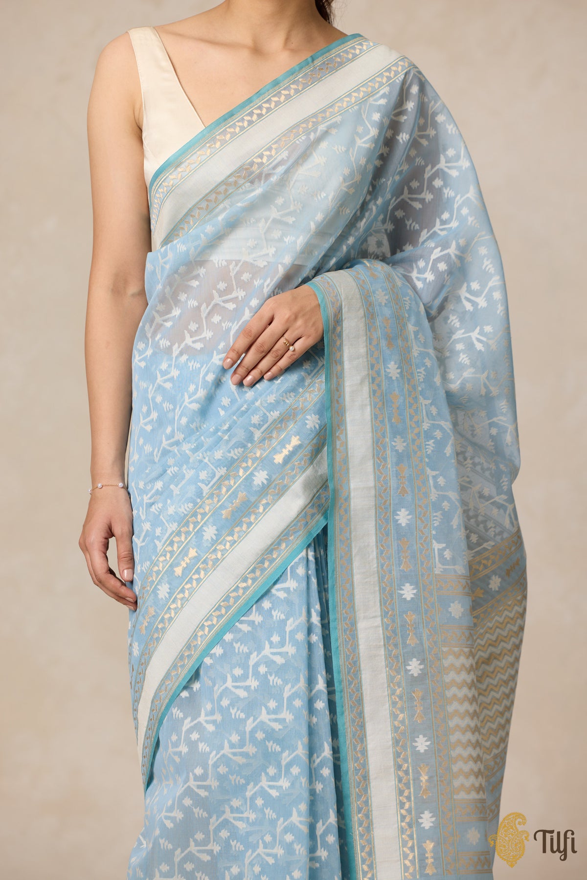 Pre-Order: Blue Pure Kora by Cotton Banarasi Handloom Saree