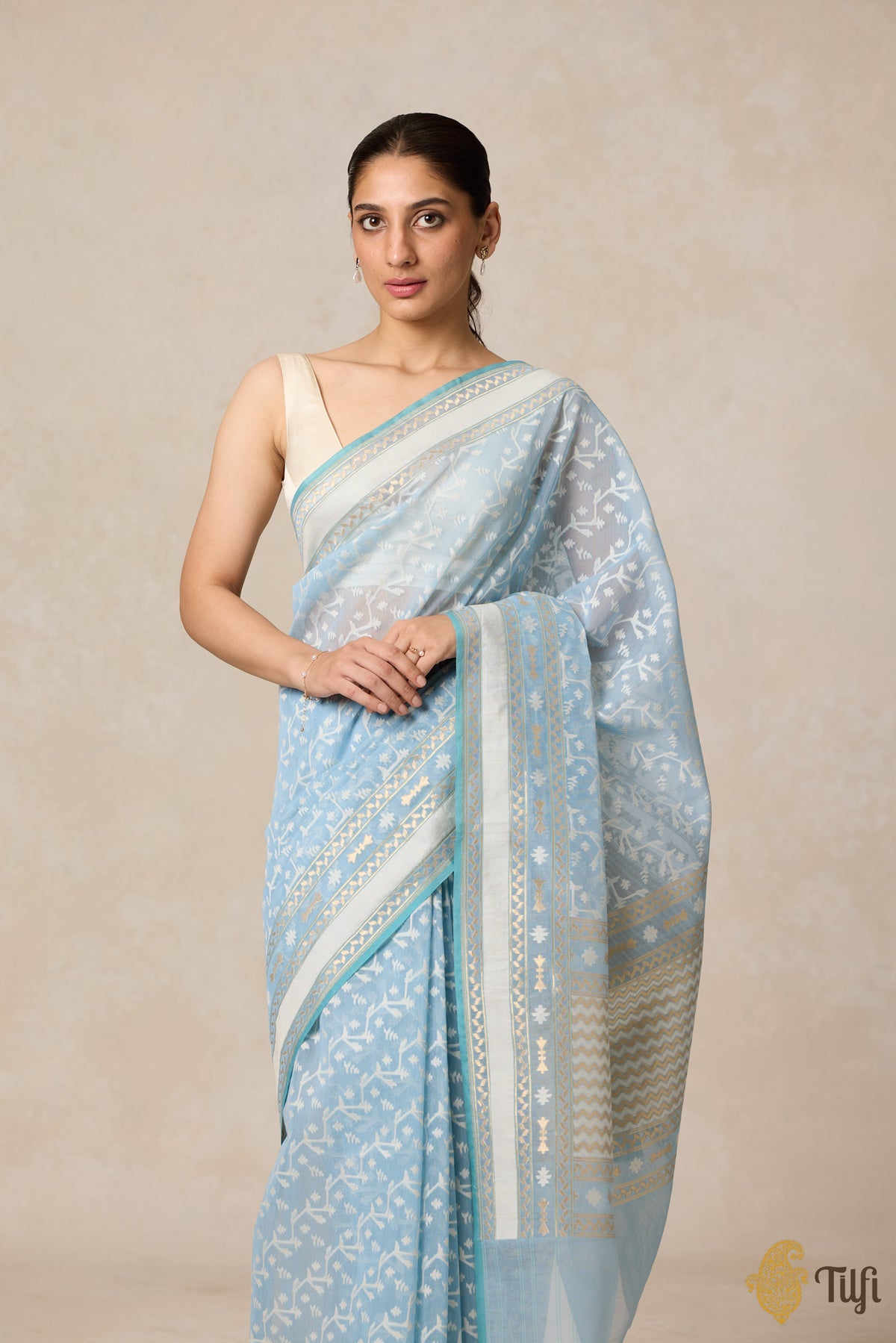 Pre-Order: Blue Pure Kora by Cotton Banarasi Handloom Saree