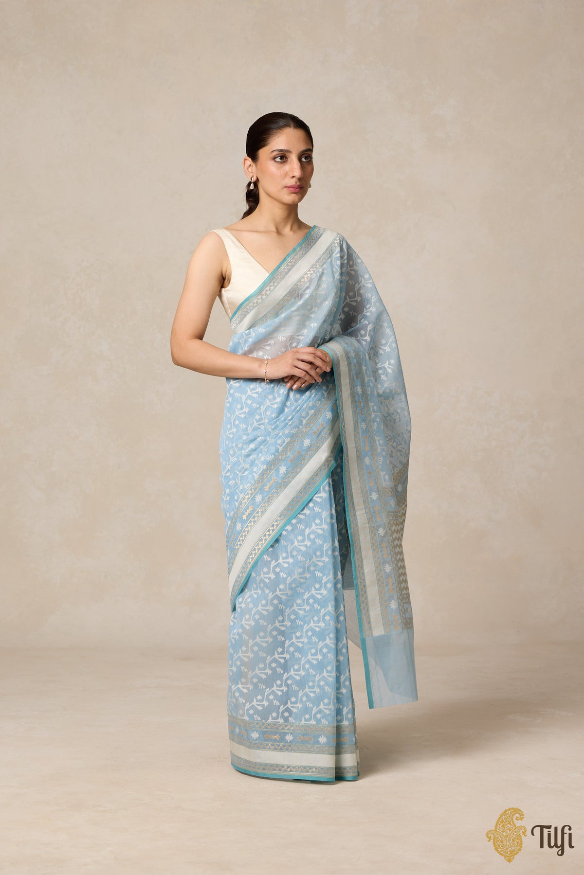 Pre-Order: Blue Pure Kora by Cotton Banarasi Handloom Saree