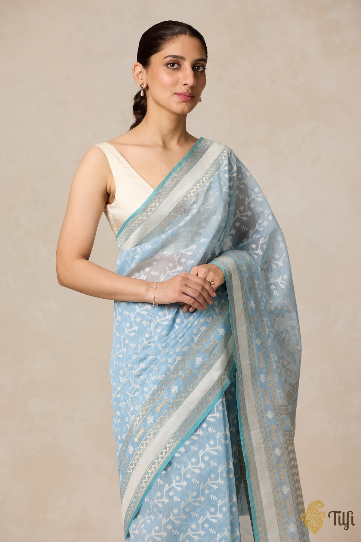 Pre-Order: Blue Pure Kora by Cotton Banarasi Handloom Saree