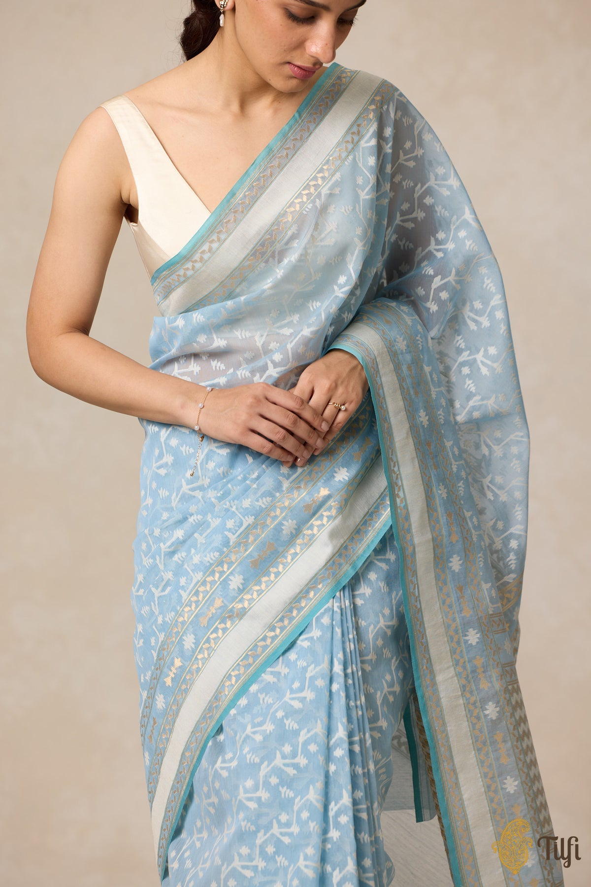 Pre-Order: Blue Pure Kora by Cotton Banarasi Handloom Saree