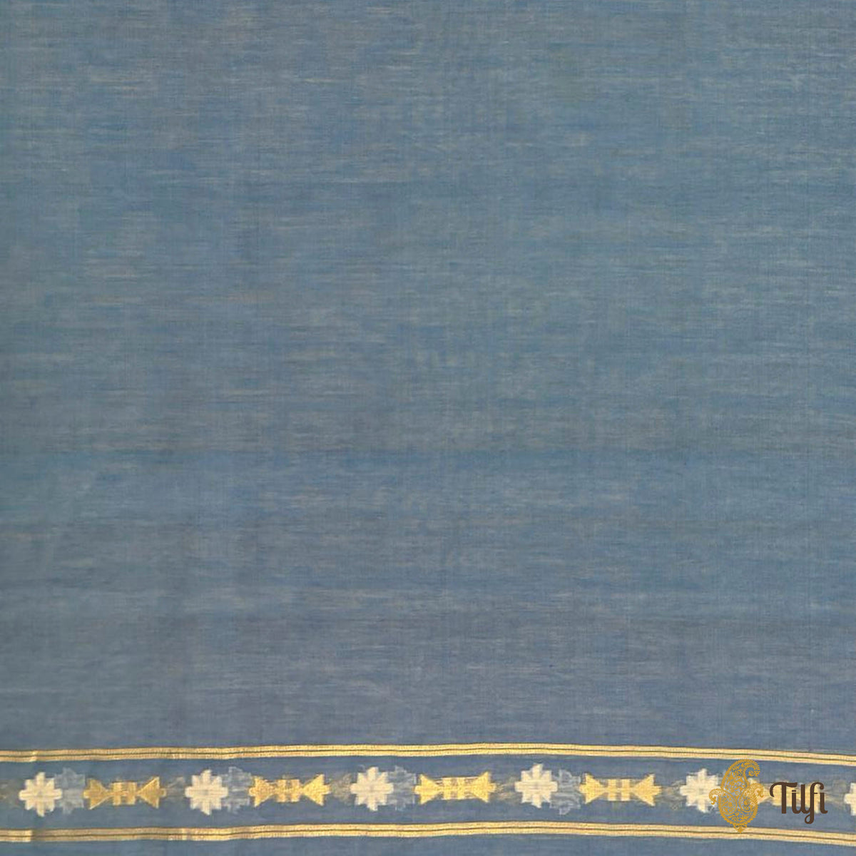 Blue Pure Kora by Cotton Banarasi Handloom Saree Green selvedge