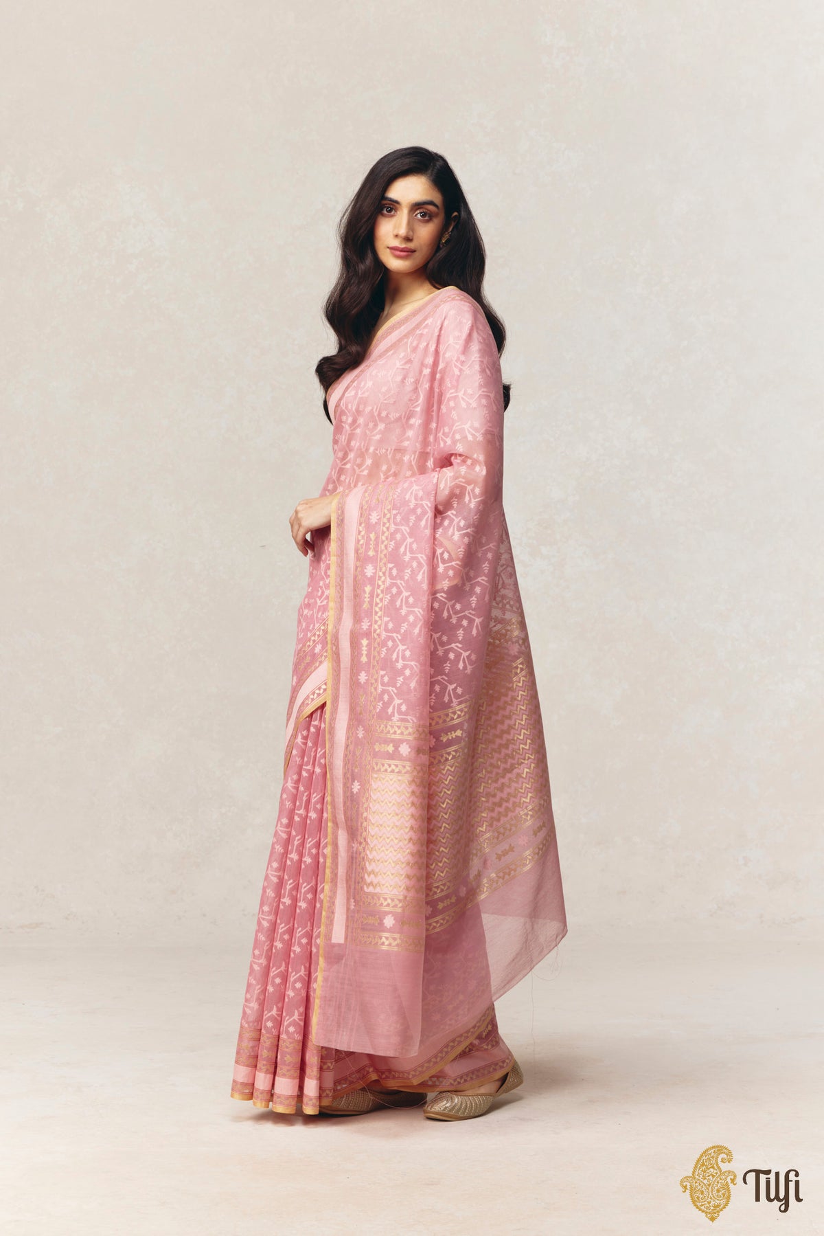 Light Pink Pure Kora by Cotton Banarasi Handloom Saree