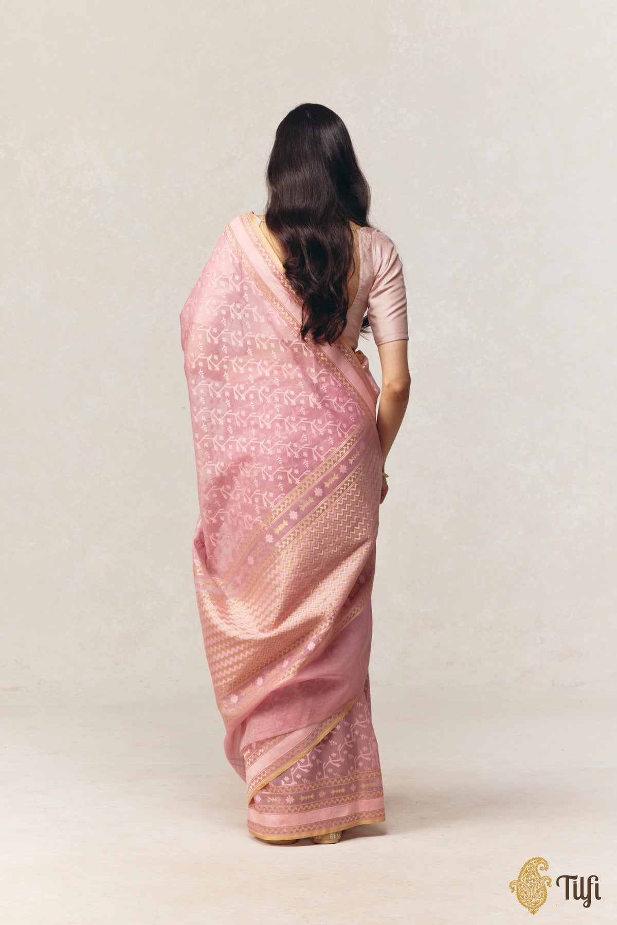 Light Pink Pure Kora by Cotton Banarasi Handloom Saree