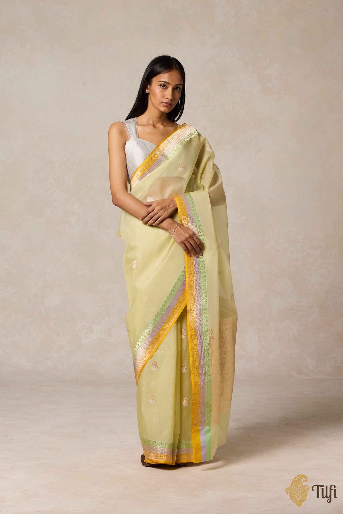 Light Pista Green Pure Kora Silk Banarasi Handloom Saree