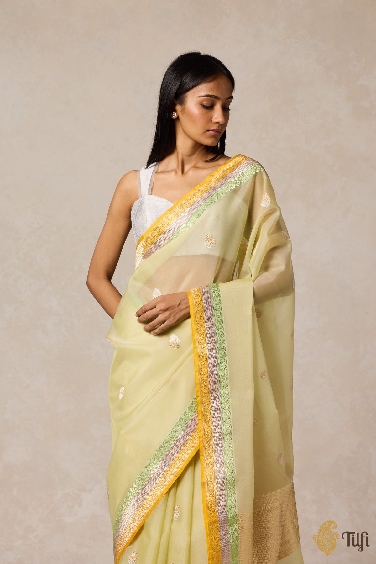 Light Pista Green Pure Kora Silk Banarasi Handloom Saree