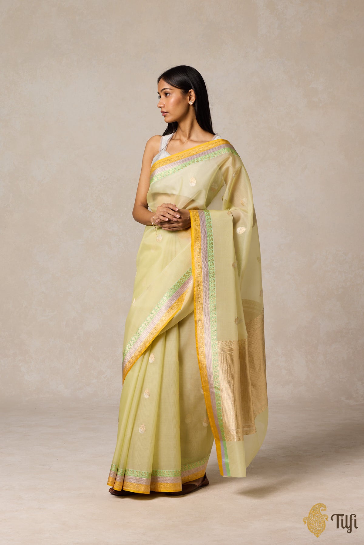 Light Pista Green Pure Kora Silk Banarasi Handloom Saree