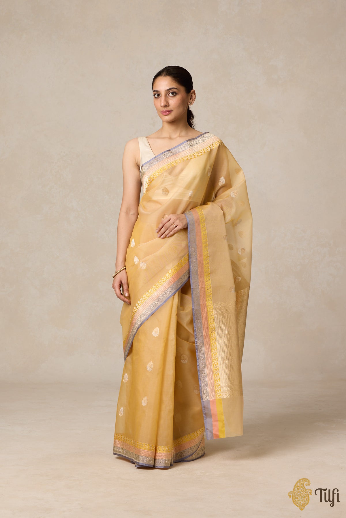 Pre-Order: Ivory-Yellow Pure Kora Silk Banarasi Handloom Saree