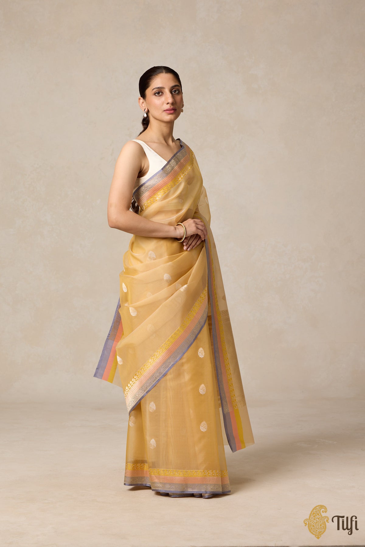 Pre-Order: Ivory-Yellow Pure Kora Silk Banarasi Handloom Saree