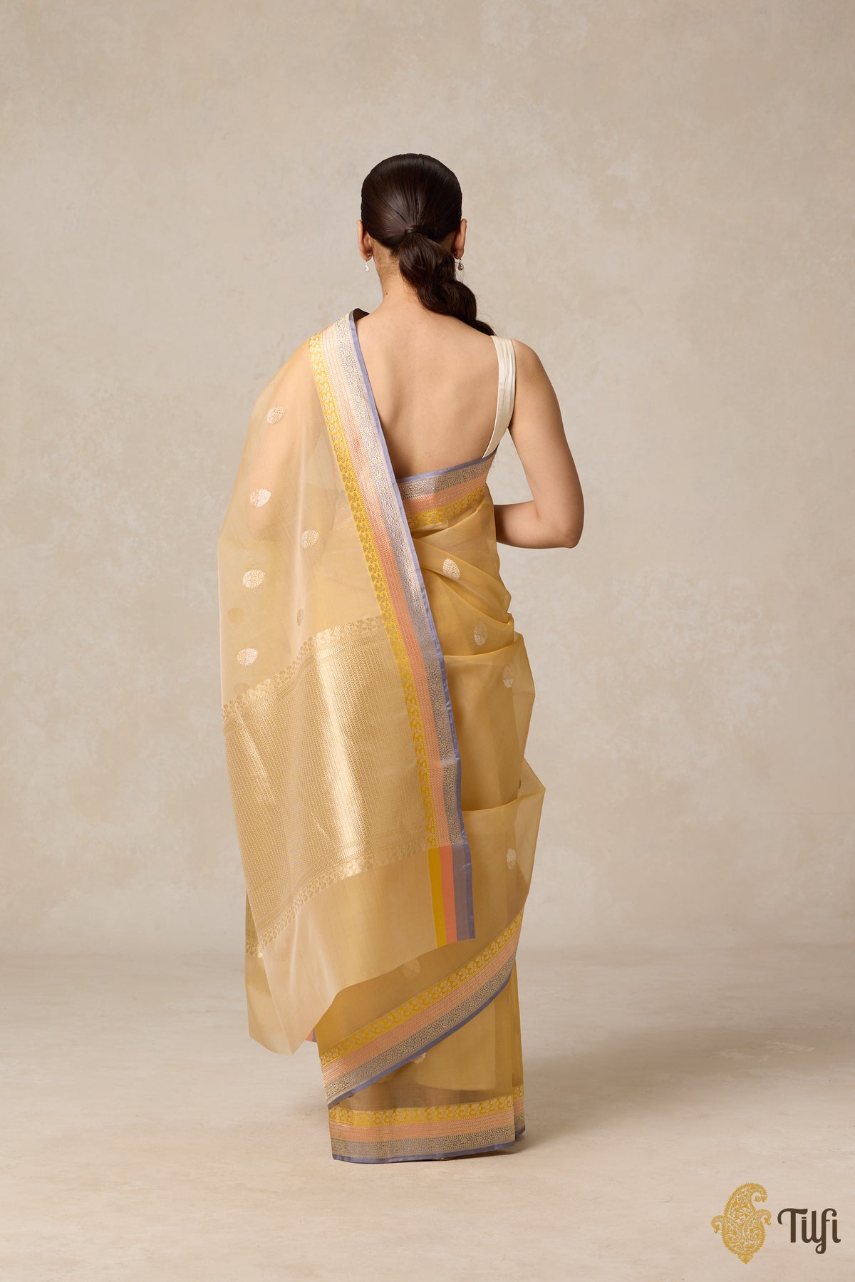 Pre-Order: Ivory-Yellow Pure Kora Silk Banarasi Handloom Saree