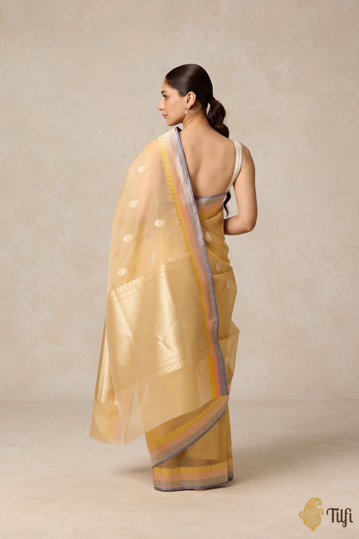 Pre-Order: Ivory-Yellow Pure Kora Silk Banarasi Handloom Saree