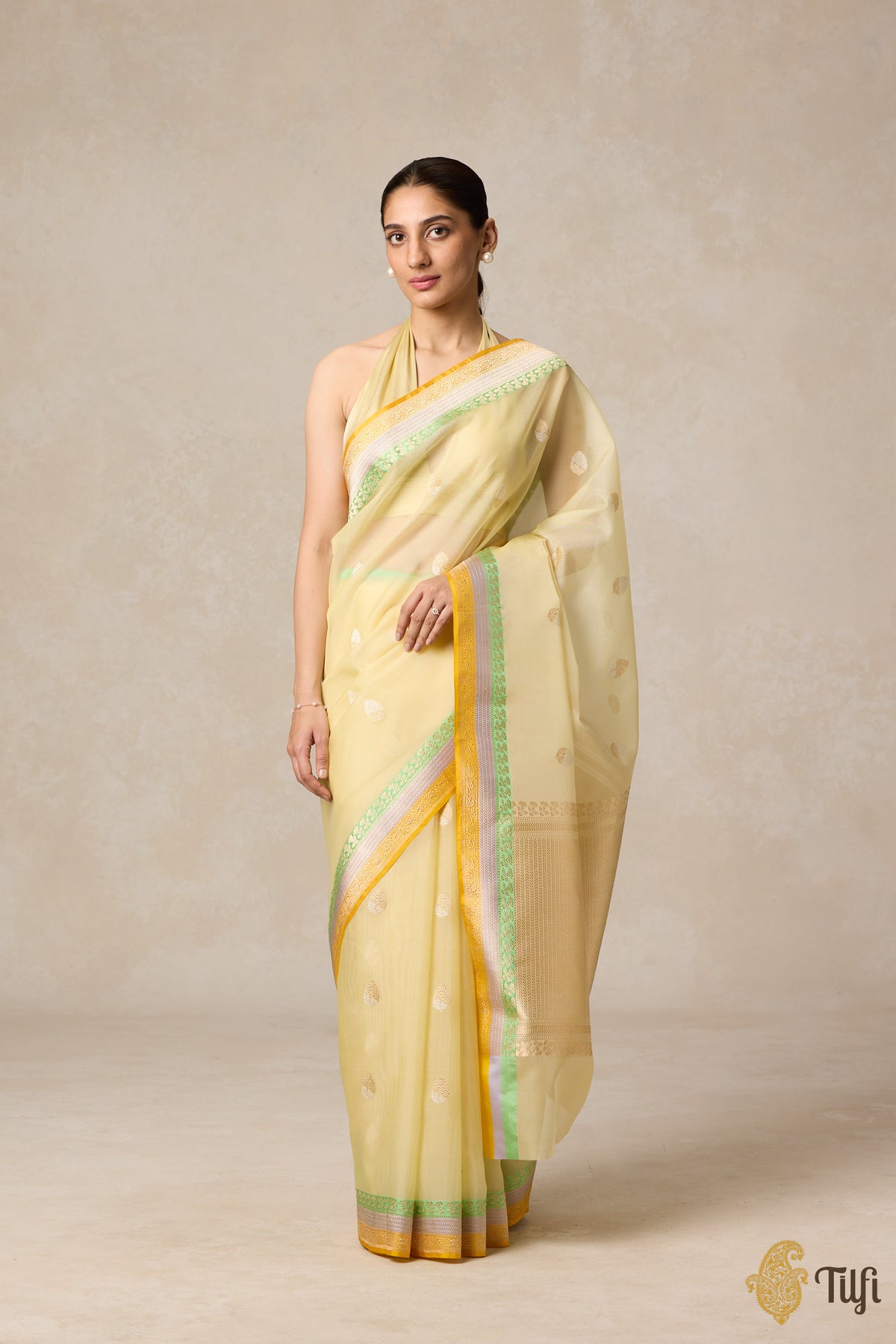 Light Yellow Pure Kora Silk Banarasi Handloom Saree