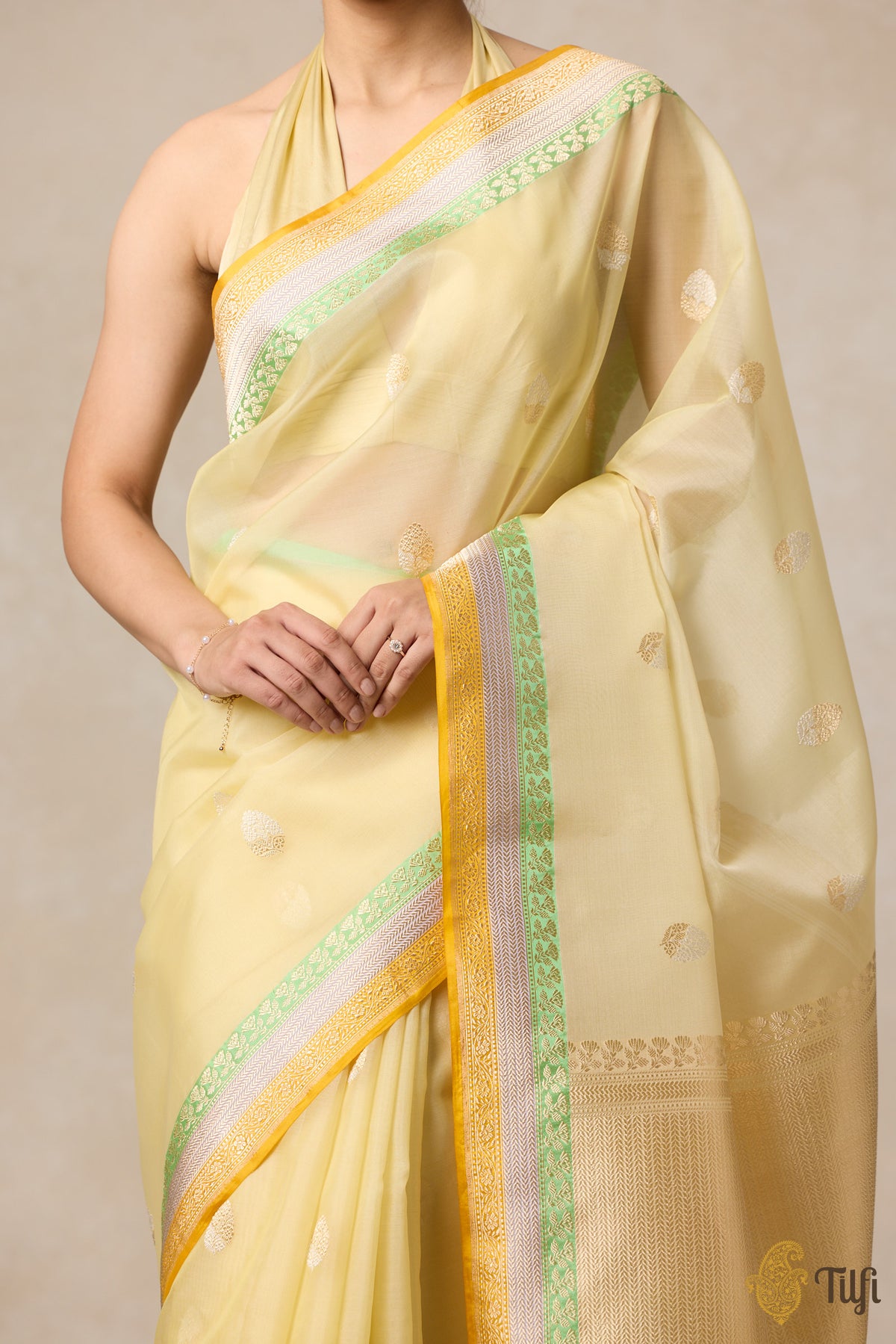 Light Yellow Pure Kora Silk Banarasi Handloom Saree