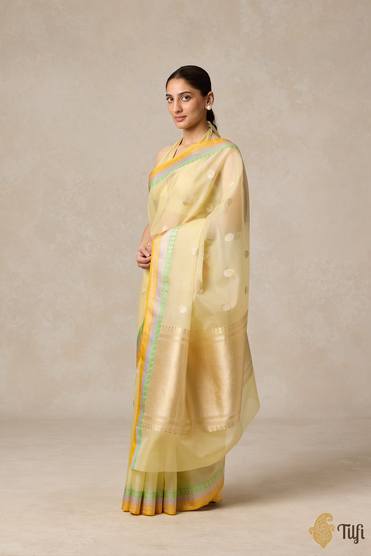 Light Yellow Pure Kora Silk Banarasi Handloom Saree