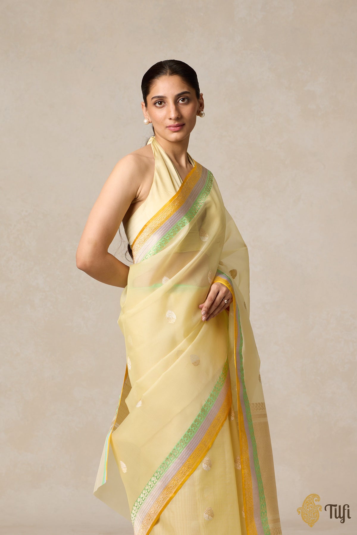 Light Yellow Pure Kora Silk Banarasi Handloom Saree