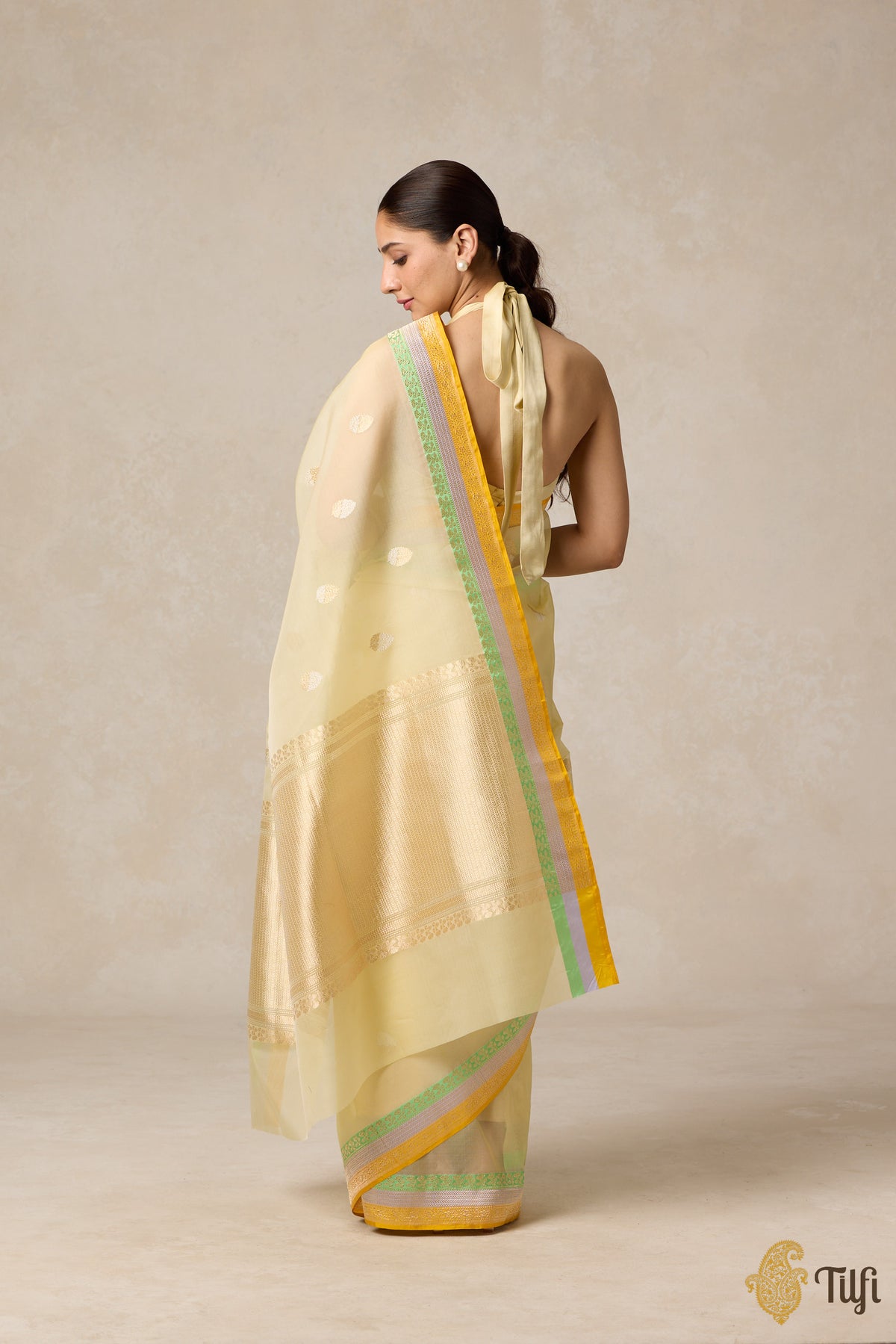 Light Yellow Pure Kora Silk Banarasi Handloom Saree