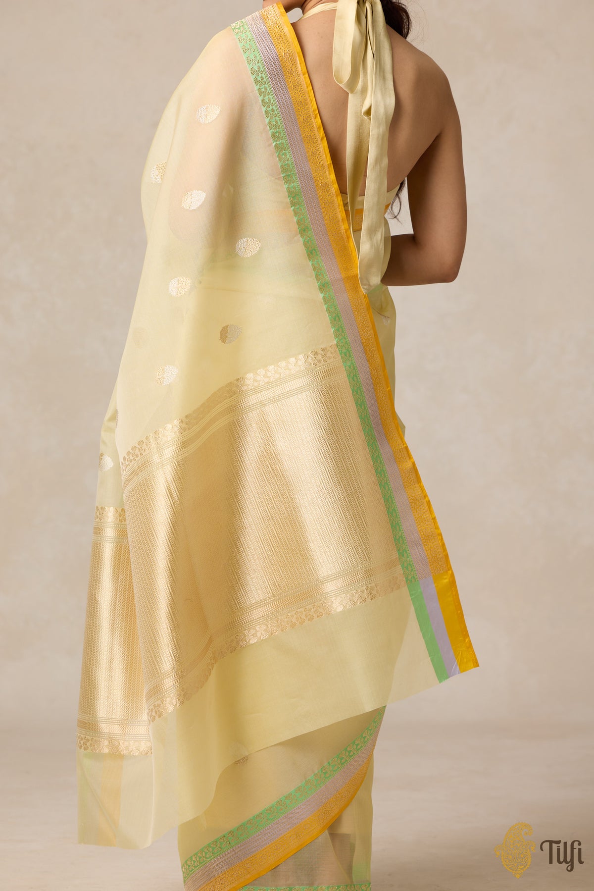 Light Yellow Pure Kora Silk Banarasi Handloom Saree