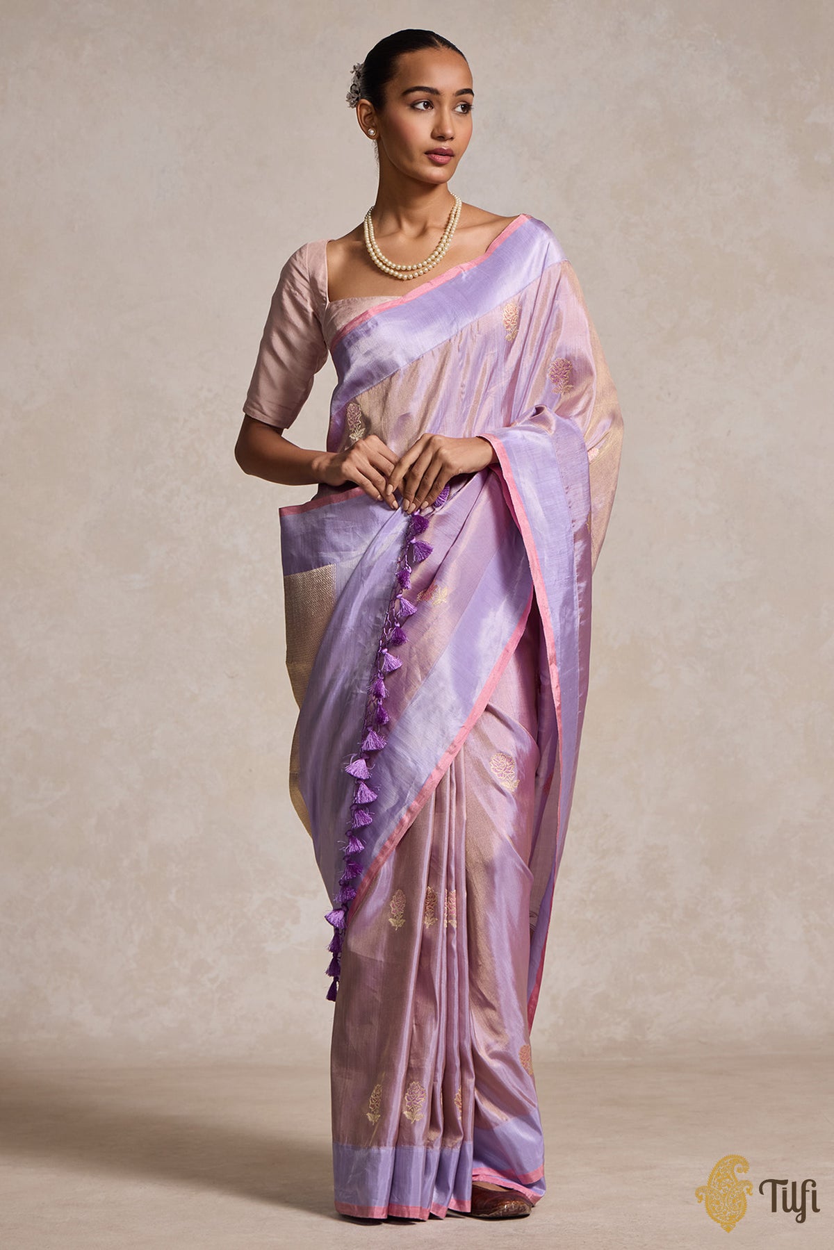 Lilac-Gold Pure Katan Silk Banarasi Handloom Saree