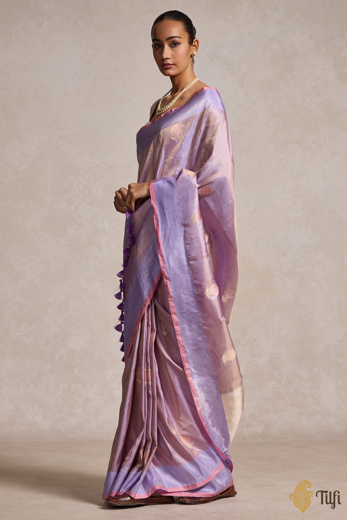 Lilac-Gold Pure Katan Silk Banarasi Handloom Saree