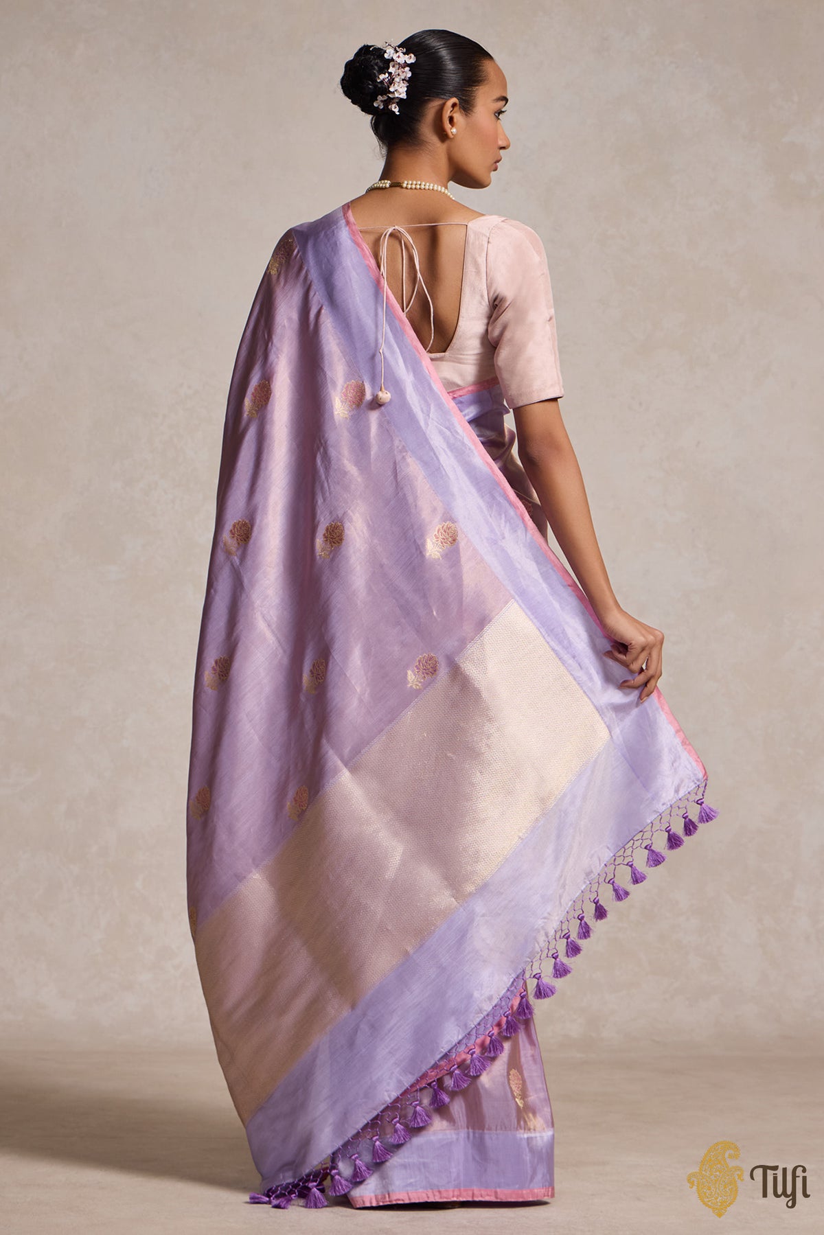 Lilac-Gold Pure Katan Silk Banarasi Handloom Saree