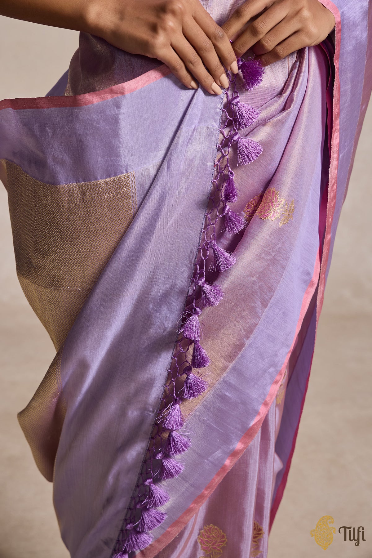 Lilac-Gold Pure Katan Silk Banarasi Handloom Saree