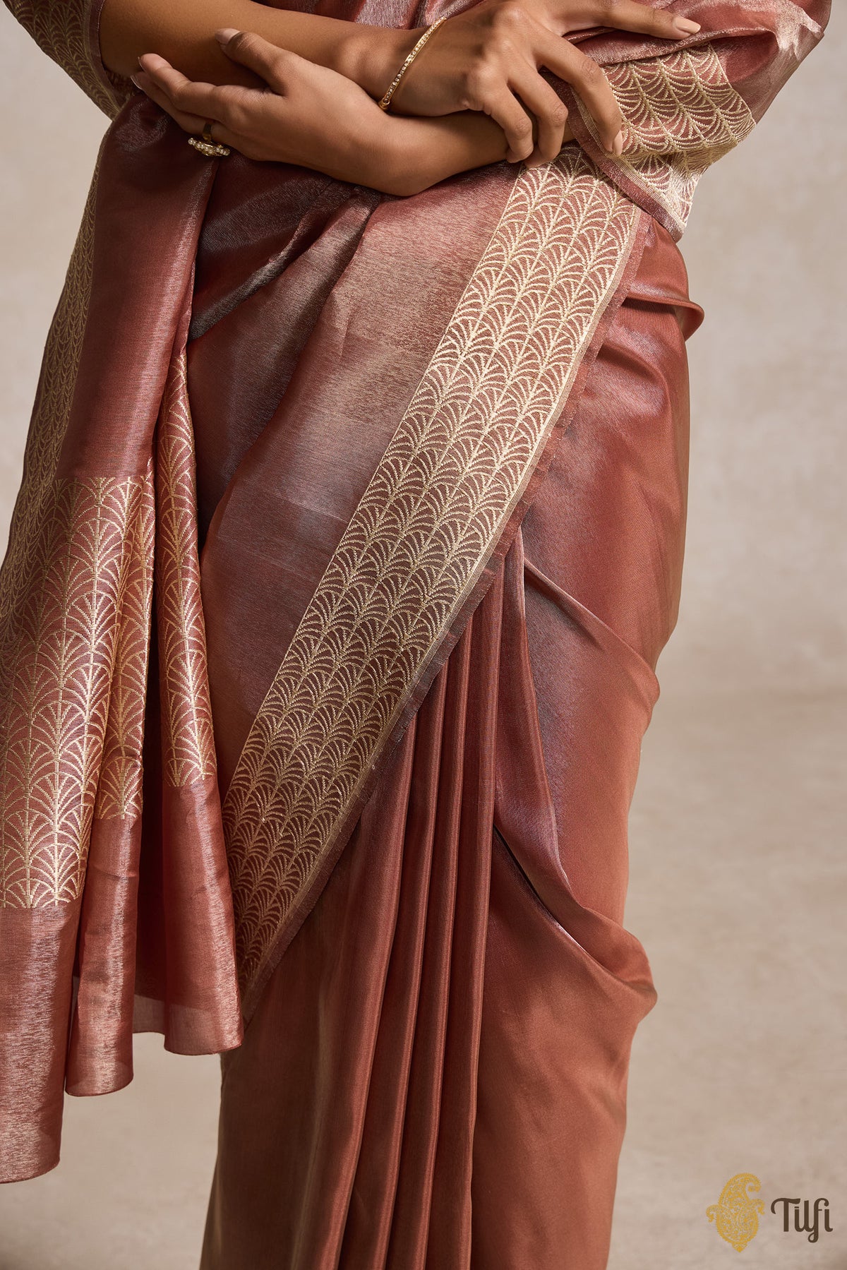 Dark Copper Pure Ektara Silk Tissue Banarasi Handloom Saree