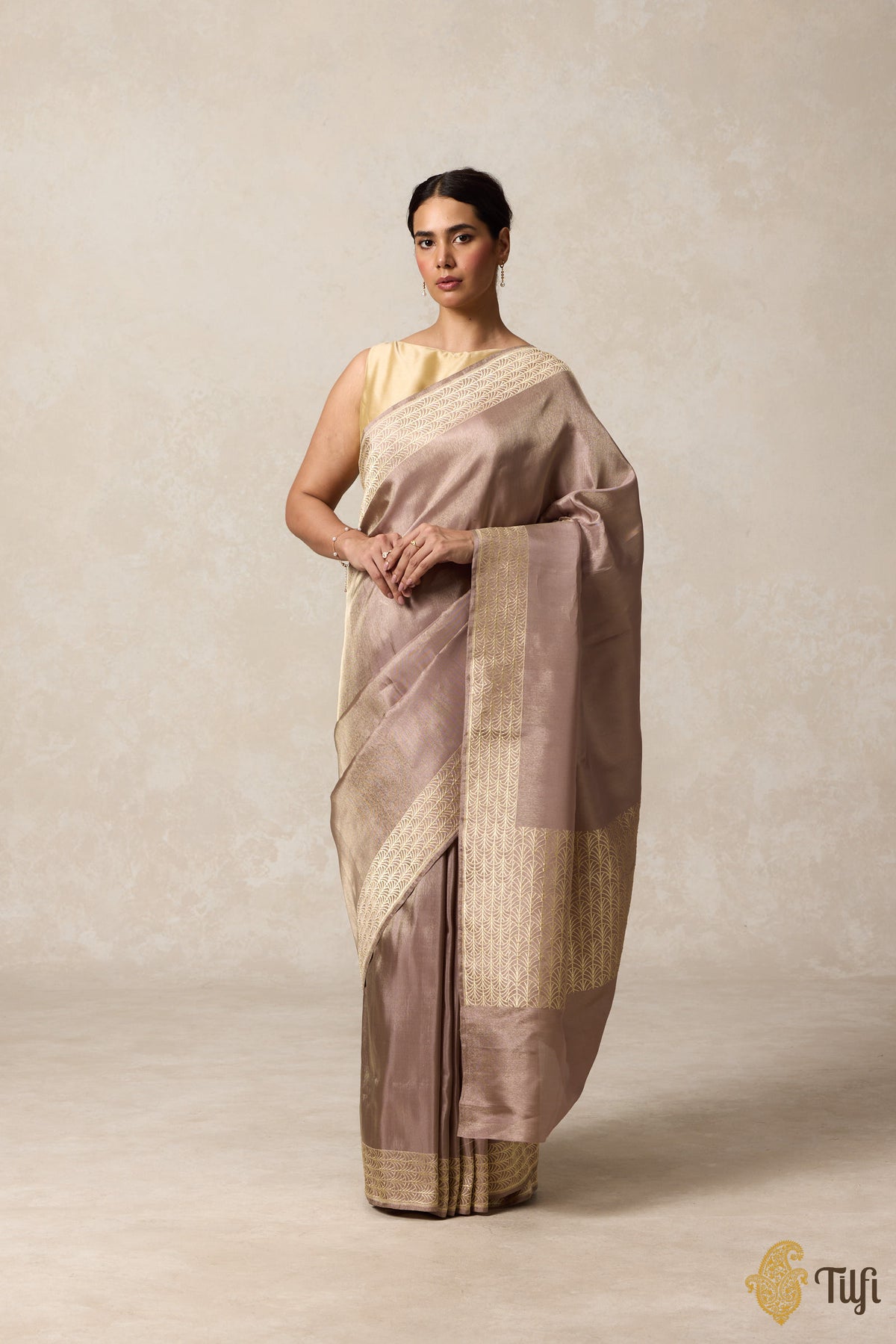 Light Rosy Brown Pure Ektara Silk Tissue Banarasi Handloom Saree