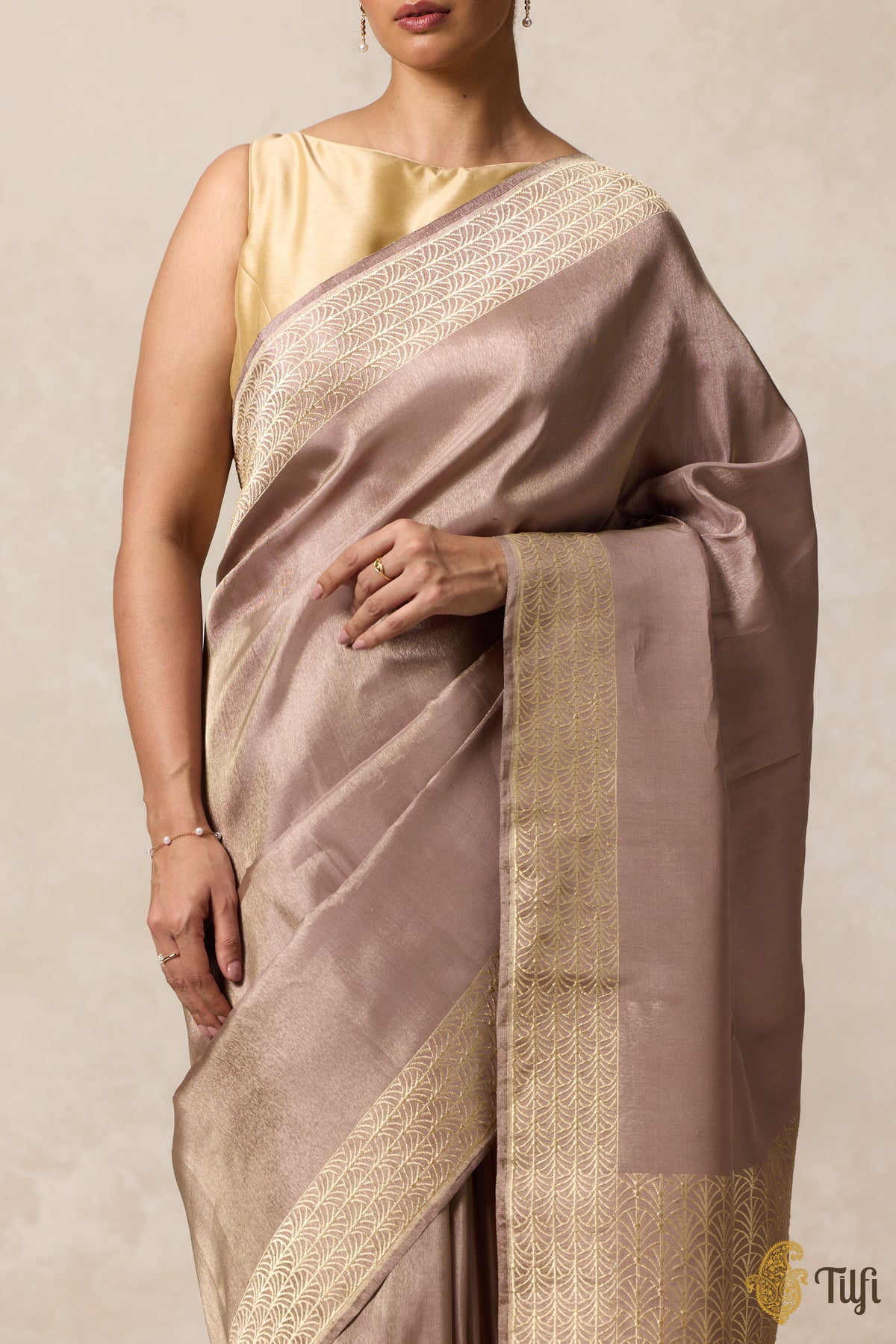 Light Rosy Brown Pure Ektara Silk Tissue Banarasi Handloom Saree