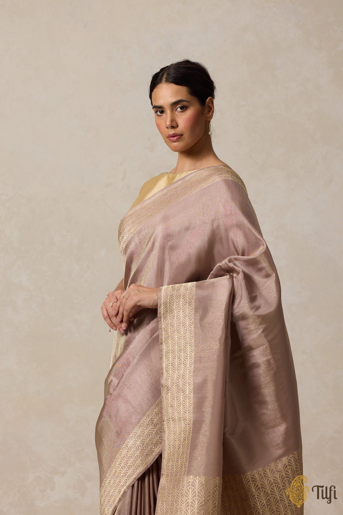 Light Rosy Brown Pure Ektara Silk Tissue Banarasi Handloom Saree