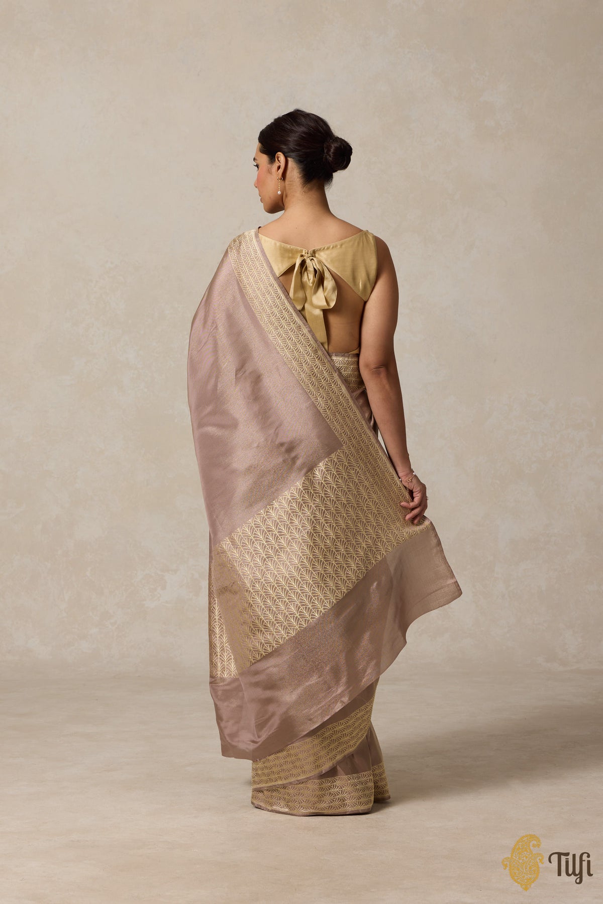 Light Rosy Brown Pure Ektara Silk Tissue Banarasi Handloom Saree