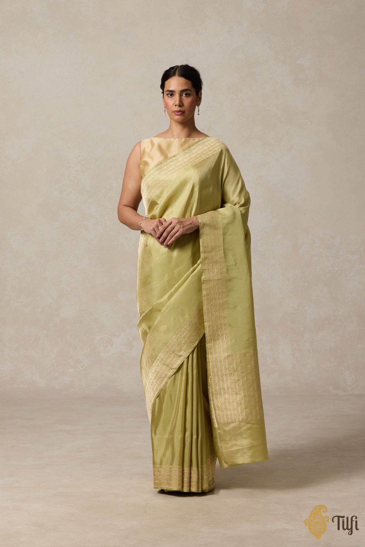 Pista Green Pure Ektara Silk Tissue Banarasi Handloom Saree