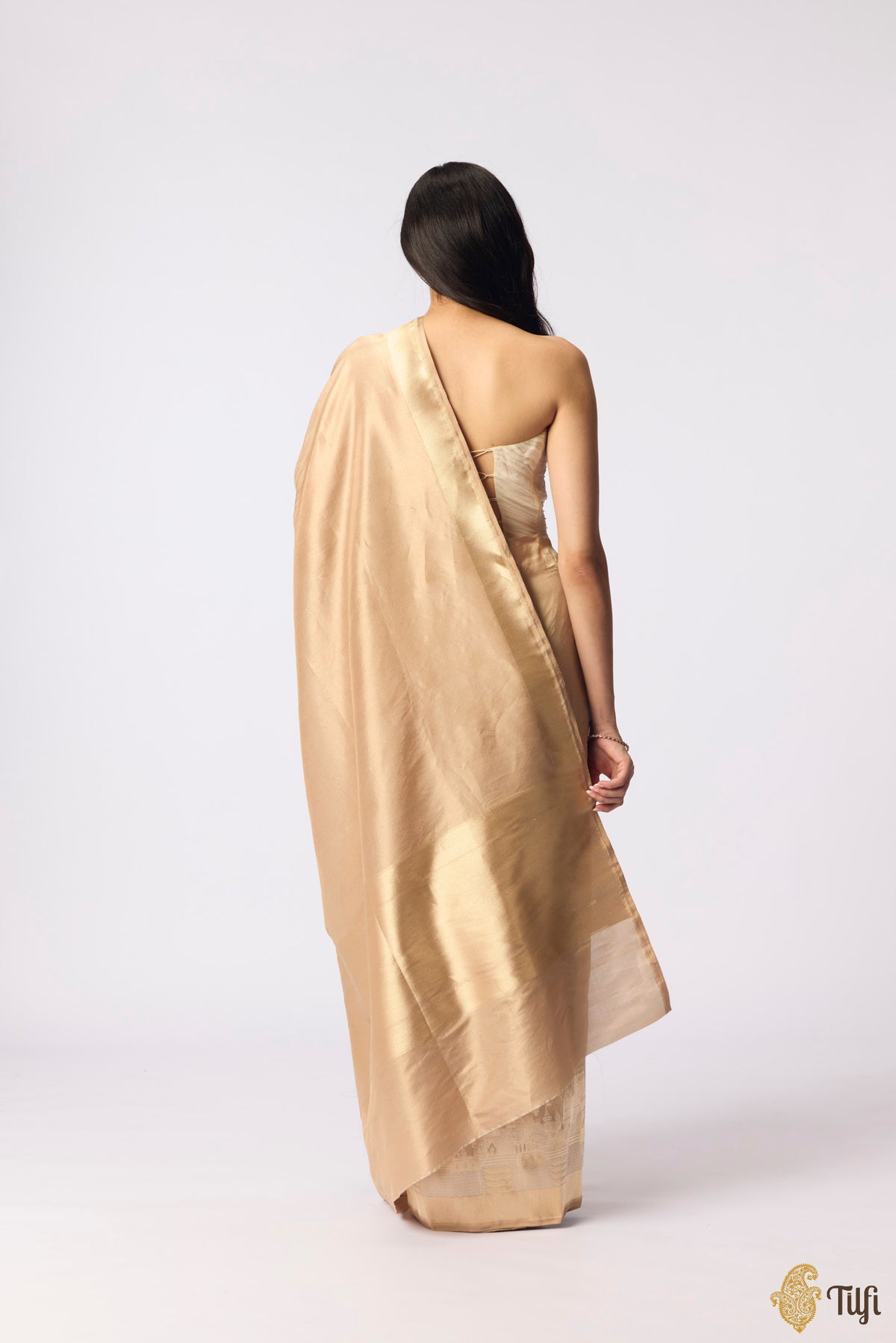 Pre-Order: 'Kashi' Gold Beige Pure Katan Silk Tissue Banarasi Handloom Saree