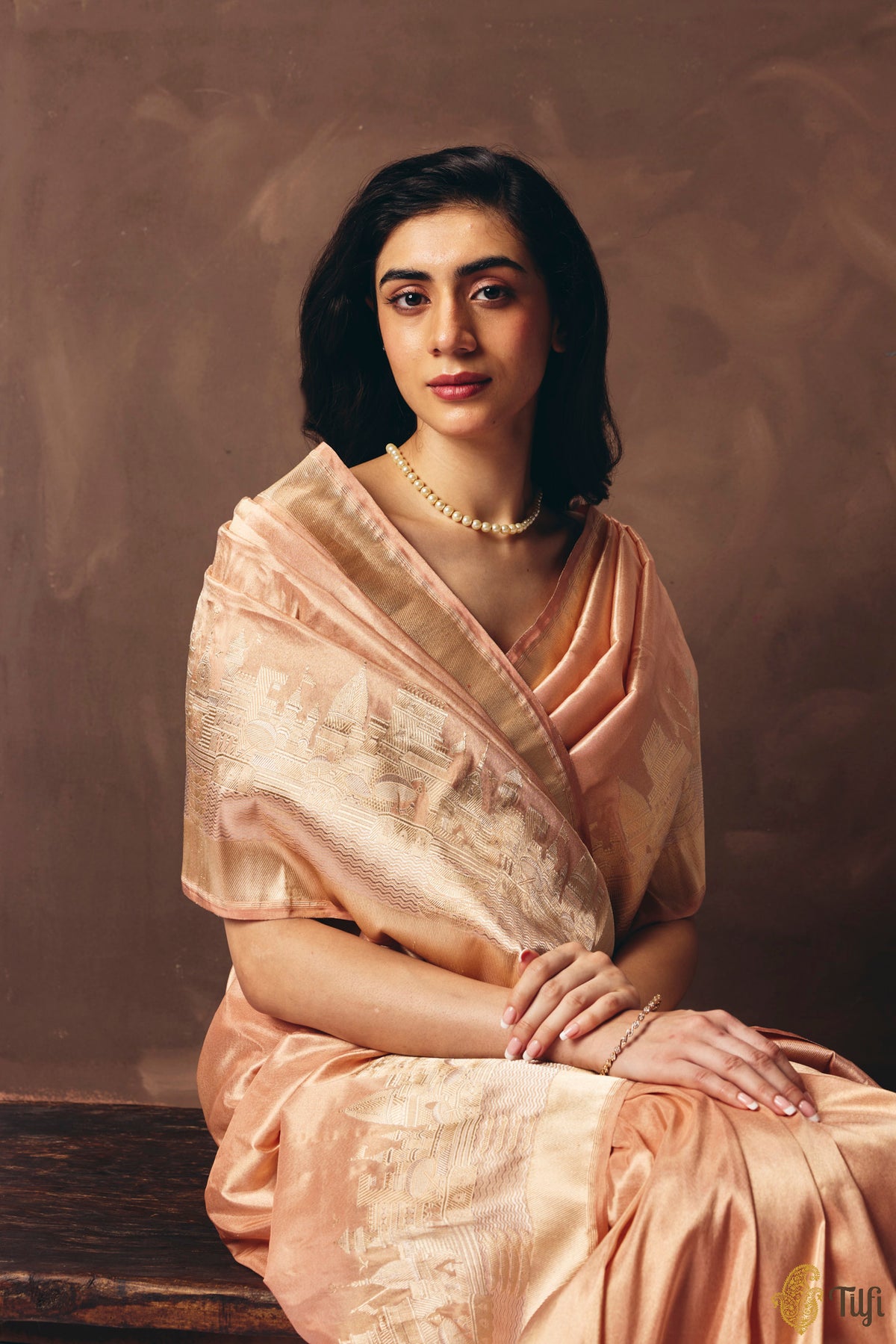 Pre-order: 'Kashi' Peach Pure Katan Silk Tissue Banarasi Handloom Saree