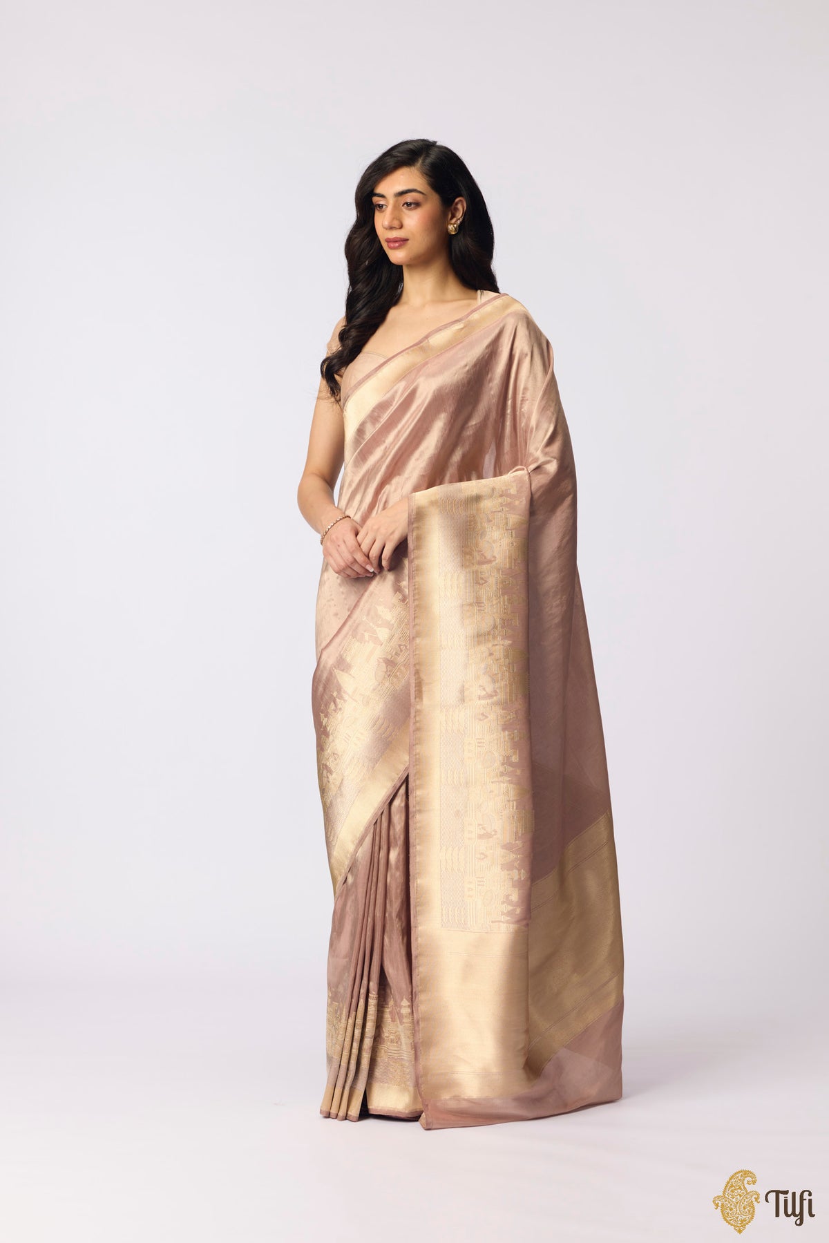 Pre-Order: 'Kashi' Old Rose Pure Katan Silk Tissue Banarasi Handloom Saree