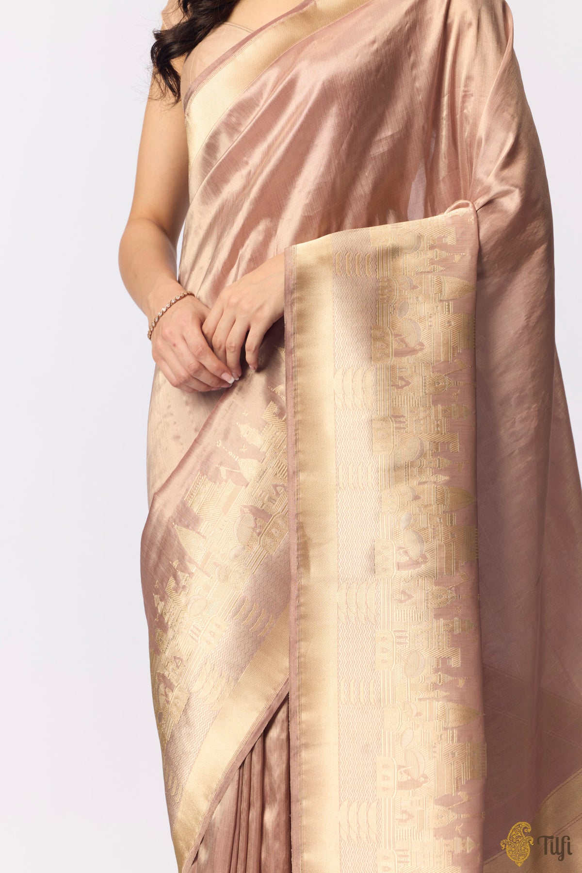 Pre-Order: 'Kashi' Old Rose Pure Katan Silk Tissue Banarasi Handloom Saree