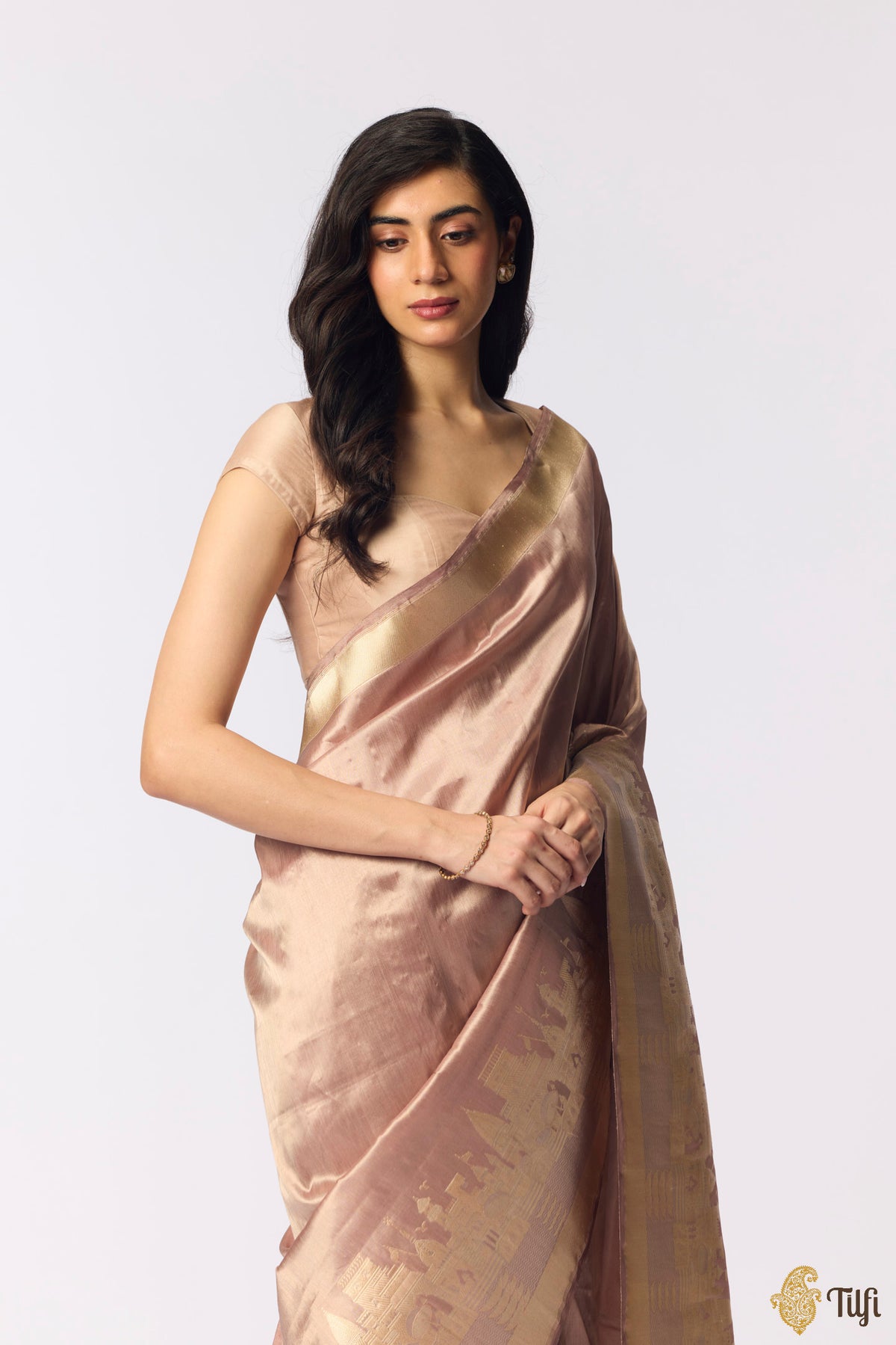 Pre-Order: 'Kashi' Old Rose Pure Katan Silk Tissue Banarasi Handloom Saree