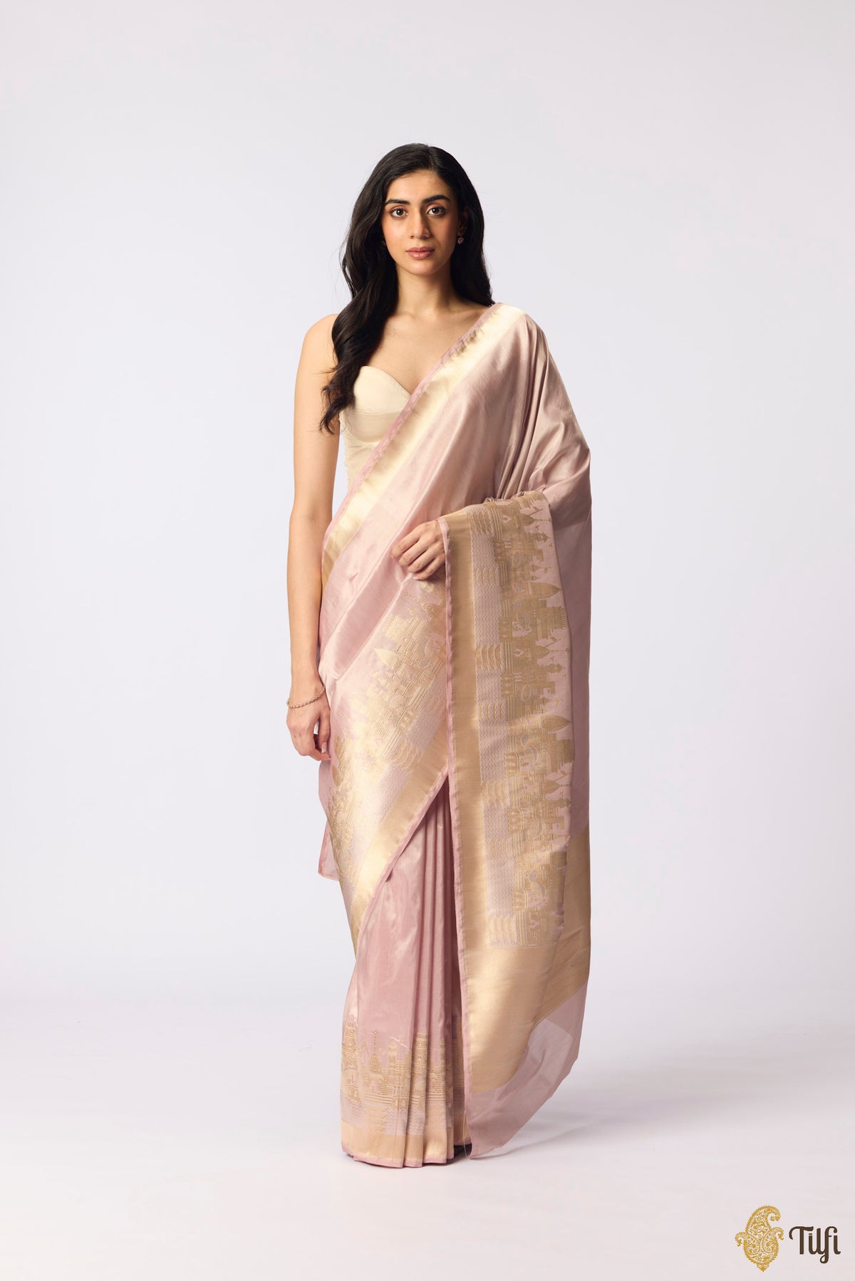 'Kashi' Nude Pink Pure Katan Silk Tissue Banarasi Handloom Saree