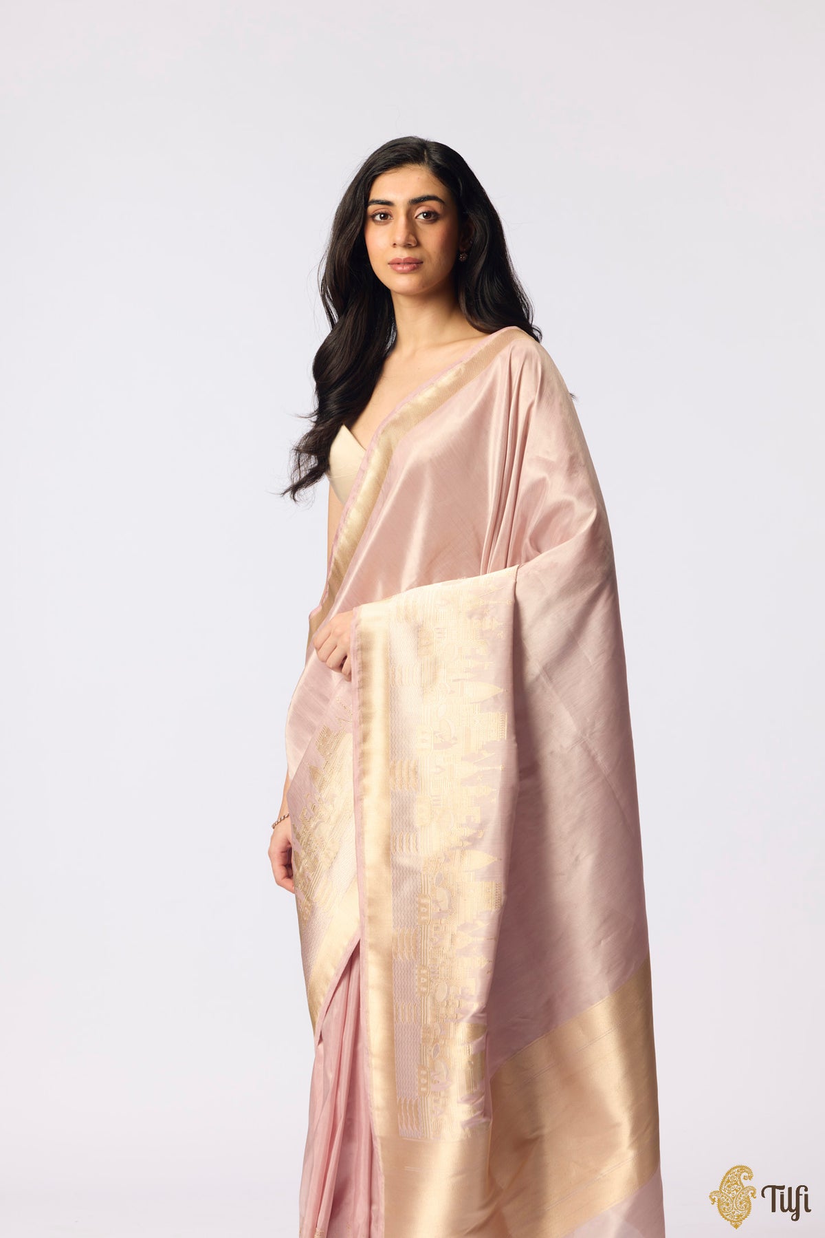 'Kashi' Nude Pink Pure Katan Silk Tissue Banarasi Handloom Saree