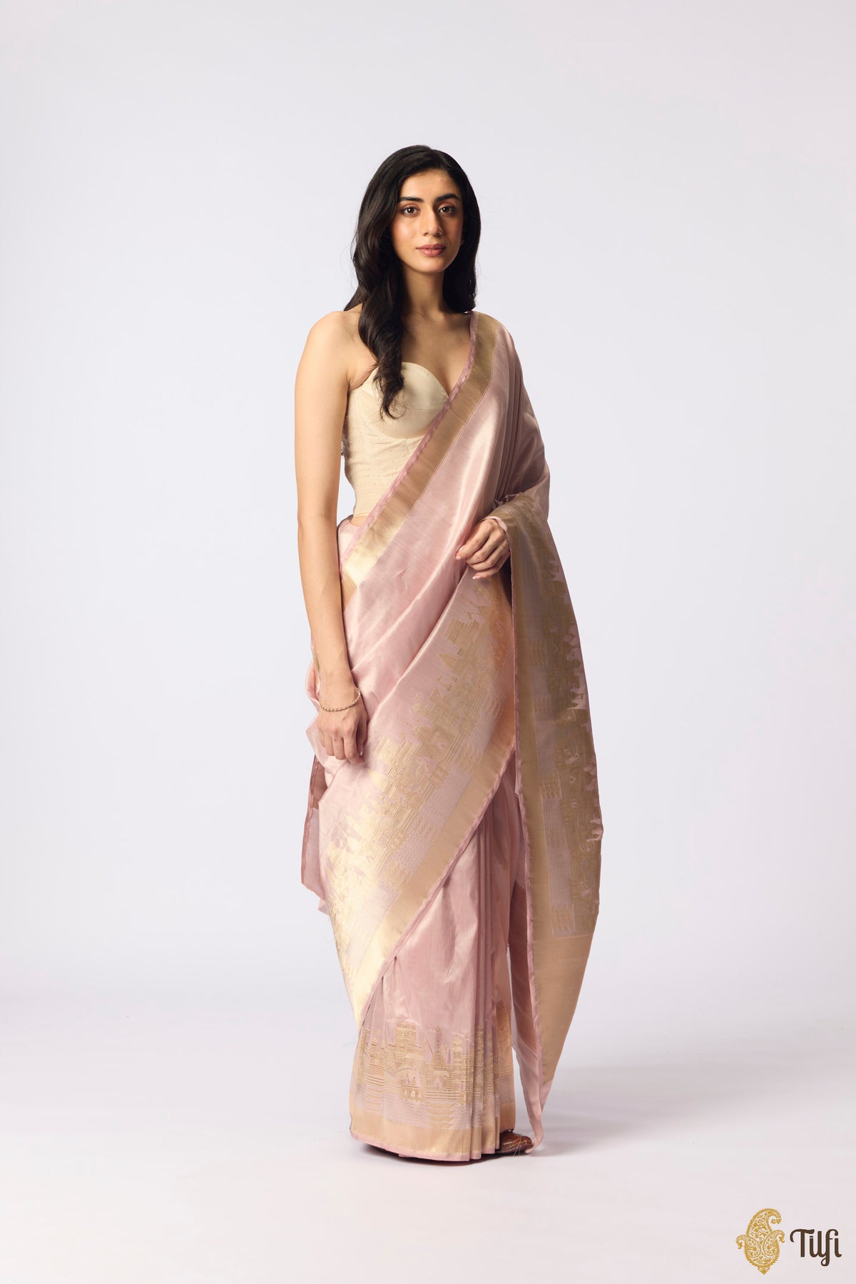 'Kashi' Nude Pink Pure Katan Silk Tissue Banarasi Handloom Saree