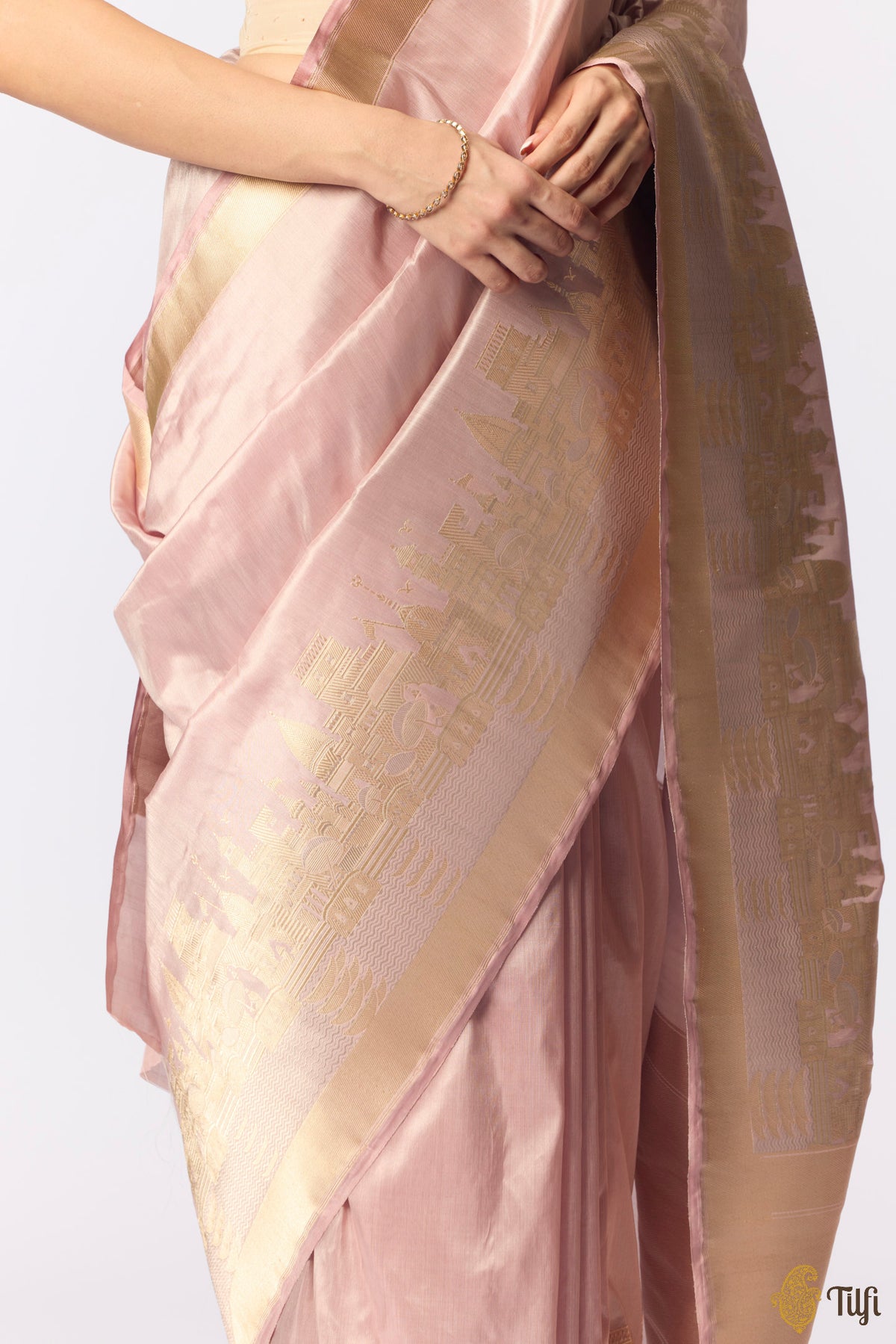 'Kashi' Nude Pink Pure Katan Silk Tissue Banarasi Handloom Saree