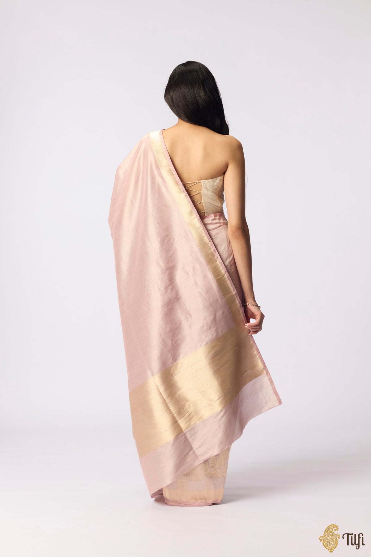 'Kashi' Nude Pink Pure Katan Silk Tissue Banarasi Handloom Saree