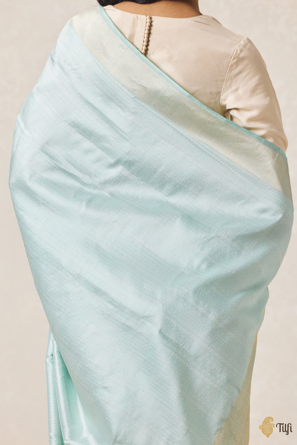 Pre-Order: 'Urvi' Baby Blue Pure Katan Silk Tissue Banarasi Handloom Saree