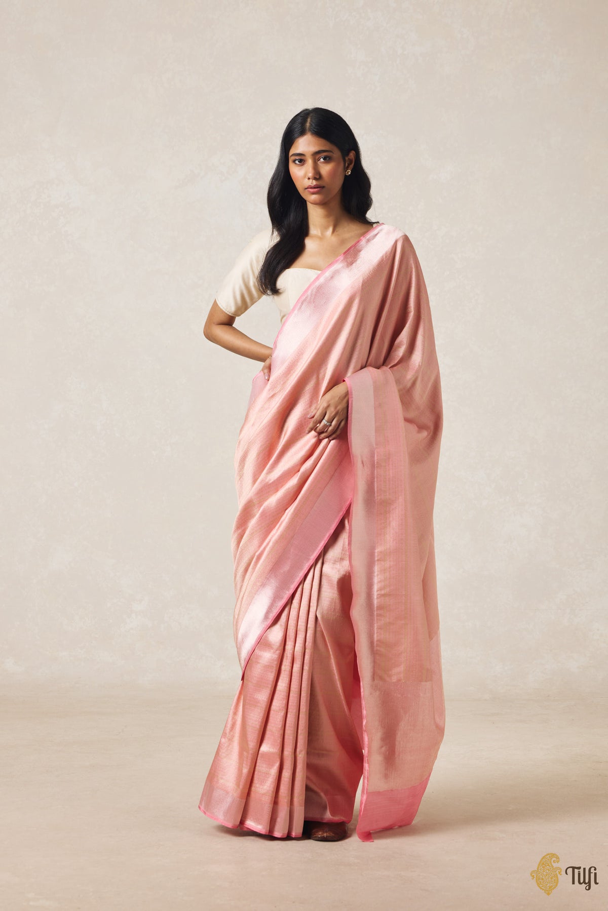 'Urvi' Pink Pure Katan Silk Tissue Banarasi Handloom Saree