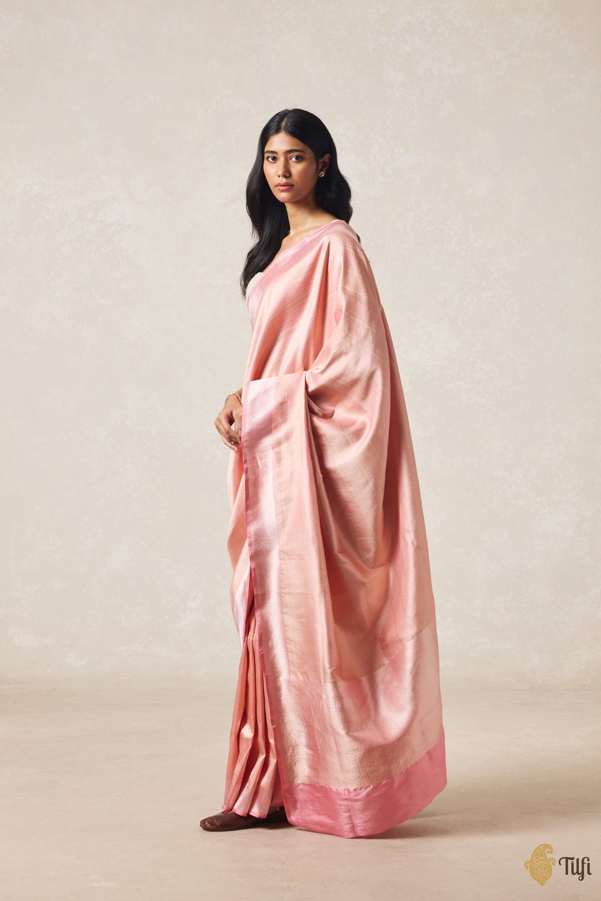'Urvi' Pink Pure Katan Silk Tissue Banarasi Handloom Saree